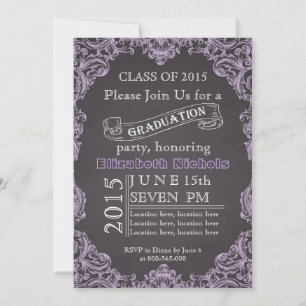 Invitation Classe de 2015 chalkboard lavender graduation