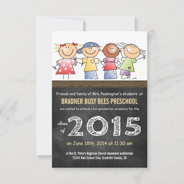 Invitation Classe de 2015 Petits caricatures enfants préscola (Devant)