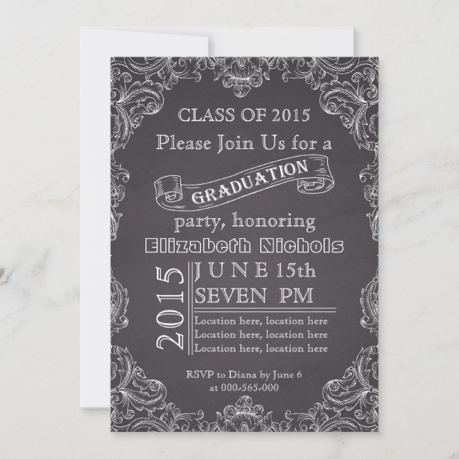 Invitation Classe de 2015 tableau noir blanc graduation (Devant)