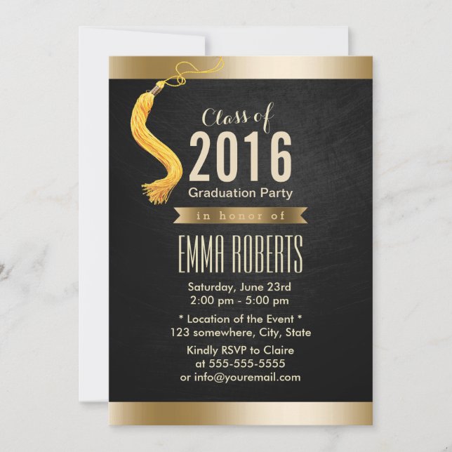Invitation Classe de 2016 Classy Black & Gold Graduation Part (Devant)