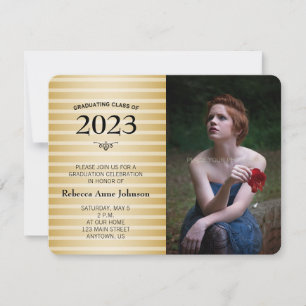 Invitation Classe de 2016, Gold Stripes Photo Graduation