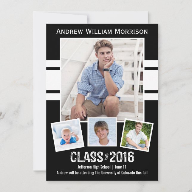 Invitation Classe de 2016 Photo Collage Sport Graduation Part (Devant)