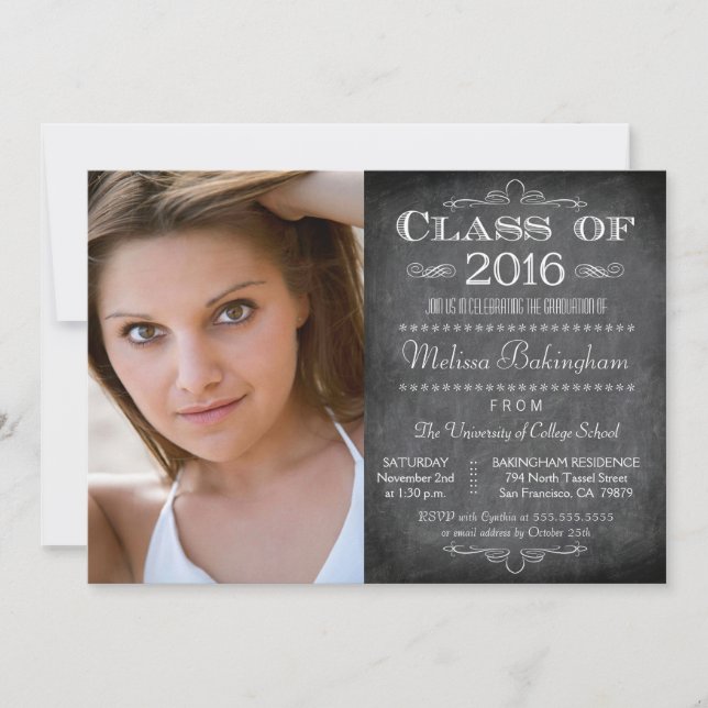 Invitation Classe de 2016 tableau noir fête de graduation pho (Devant)