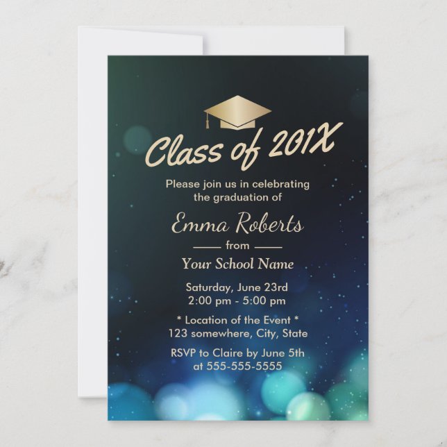 Invitation Classe de 2017 Gold Grad Casquette Moderne Graduat (Devant)