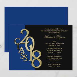 Invitation Classe de 2018 Grad Midnight Bleu et Or