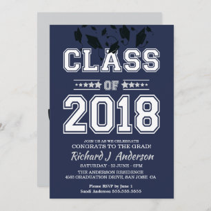 Invitation Classe de 2018 Silver and Blue Grad Party