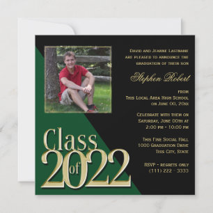 Invitation Classe de 2022 Gold Grad Green avec photo