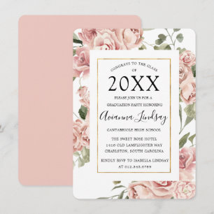Invitation Classe de 2022 Pink Floral Graduation Plutôt Rusti