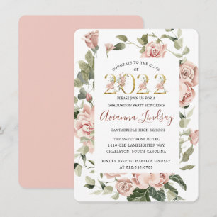 Invitation Classe de 2022 Plutôt Rose Rose Floral Graduation