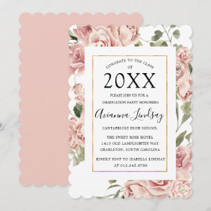 Invitation Classe de 2022 Rose Rose Floral Graduation