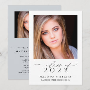 Invitation Classe de 2022 Simple Blue 2 Photo Graduation