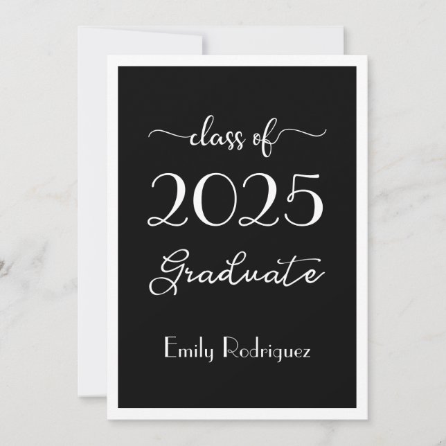 Invitation Classe De 2023 Black White Elegant Graduation Part (Devant)