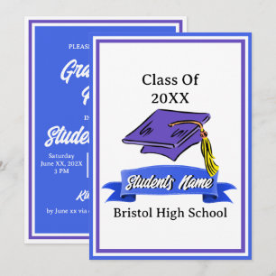 Invitation Classe de 2023 Blue and White Graduation Party