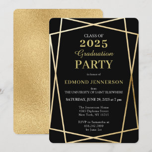 Invitation Classe de 2023 Elegant Black Gold Géométrique