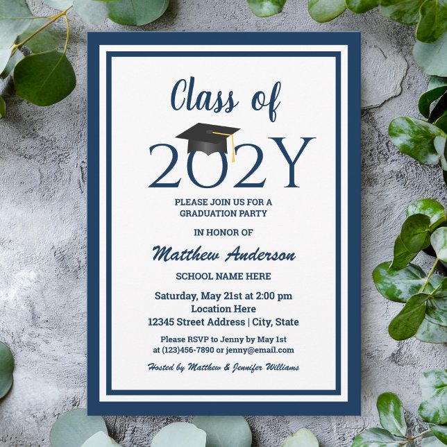 Invitation Classe de 2023 Elégant Navy Blue Graduation Party (Créateur téléchargé)