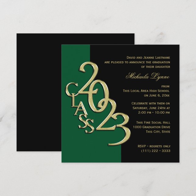 Invitation Classe de 2023 Grad Green et Gold (Devant / Derrière)