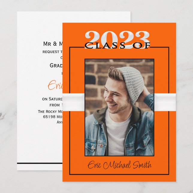Invitation Classe de 2023 Orange & Black Graduation Party (Devant / Derrière)