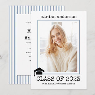 Invitation Classe de 2023 photo de graduation bleu poussiéreu