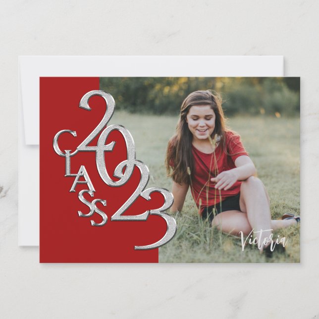 Invitation Classe de 2023 Photo Graduation Red Silver Invitat (Devant)