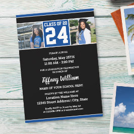 Invitation Classe de 2024 Blue Black Photo Collage Graduation