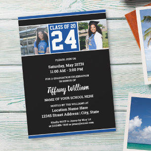 Invitation Classe de 2024 Blue Black Photo Collage Graduation