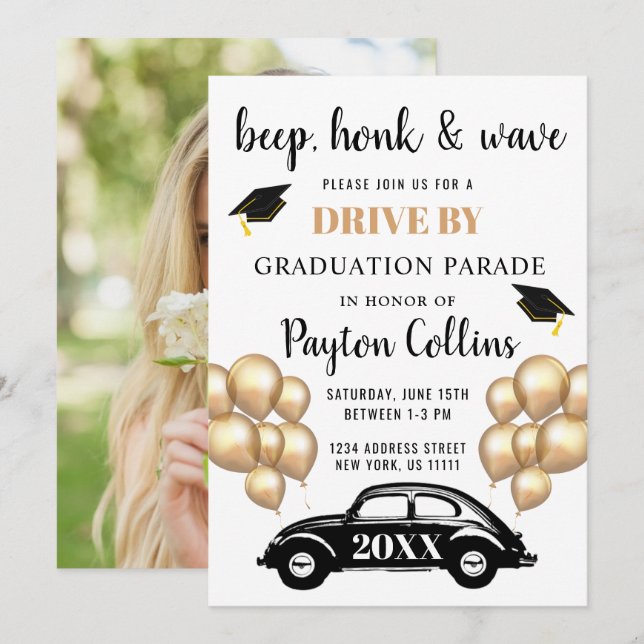 Invitation Classe de 2024 DRIVE BY PHOTO Graduation Party (Devant / Derrière)