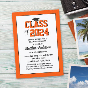Invitation Classe de 2024 Elegant Deep Orange Graduation