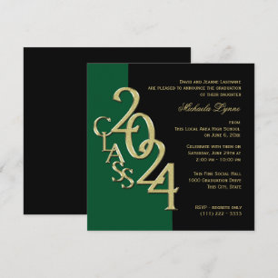 Invitation Classe de 2024 Elegant Gold et Green