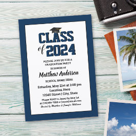Invitation Classe de 2024 Elégant Navy Blue Graduation