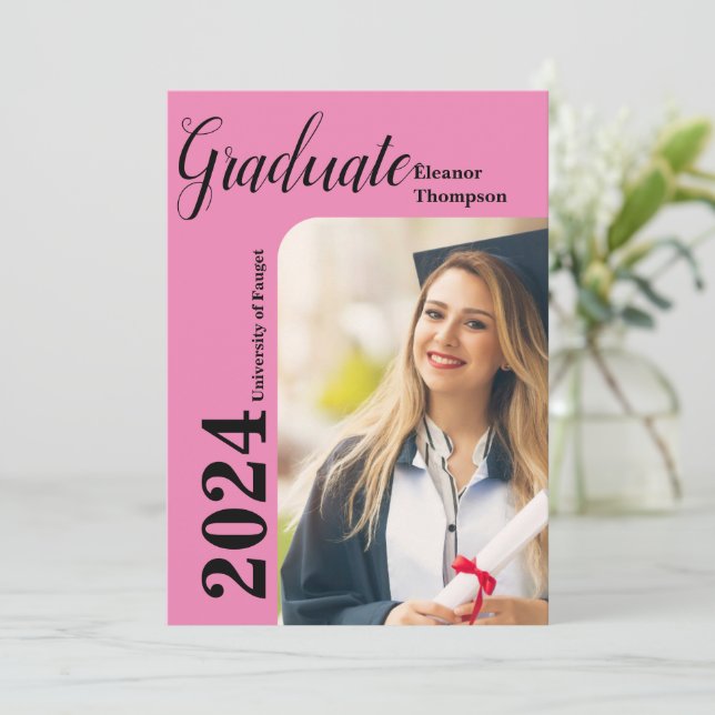 Invitation Classe de 2024 Grad : Photo moderne noir & blanc (Debout devant)