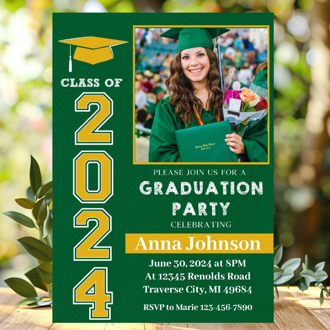 Invitation Classe de 2024 Green Yellow Graduation Invitatio (Créateur téléchargé)