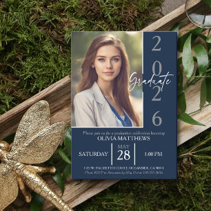Invitation Classe de 2024 Marine Blue Custom Photo Graduation