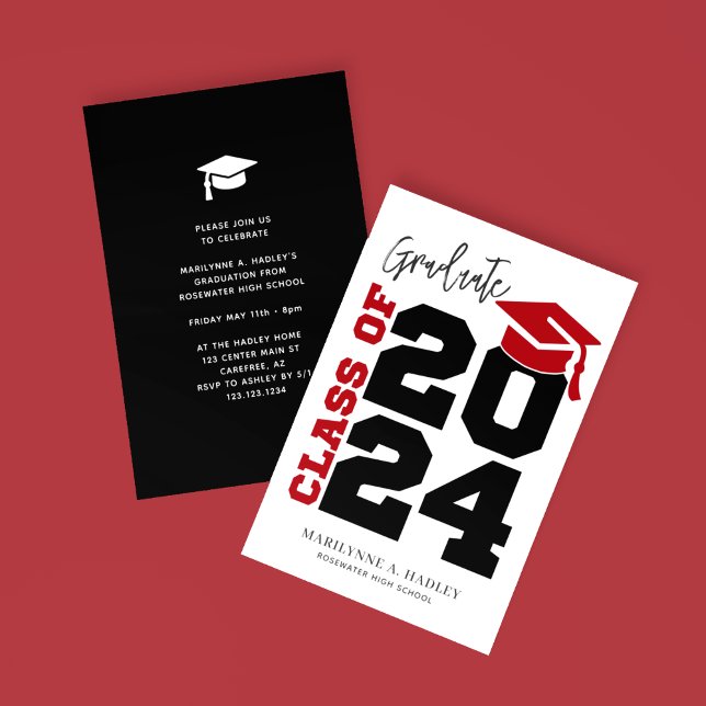 Invitation Classe de 2024 Red and Black Graduation (Créateur téléchargé)