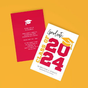 Invitation Classe de 2024 Red and Gold Graduation