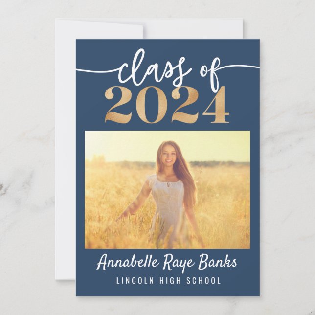 Invitation Classe de 2024 Script bleu imprimable (Devant)