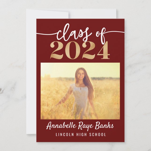 Invitation Classe de 2024 Script Maroon imprimable (Devant)