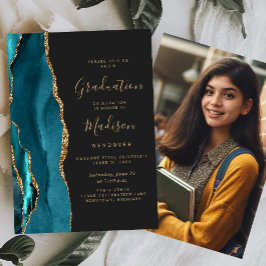 Invitation Classe de 2025 Agate Turquoise Photo Dark Graduati