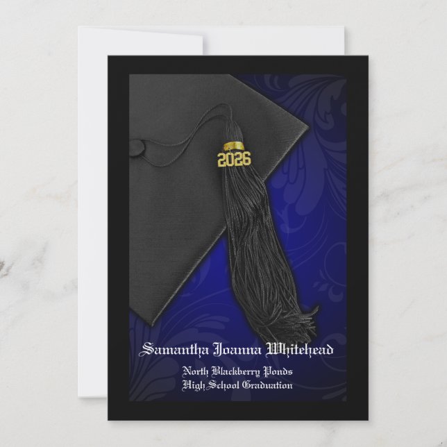 Invitation Classe de 2025 Blue Tassel Charm Black Graduation (Devant)