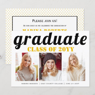 Invitation Classe de 2025 diplômé en typographie jaune photo