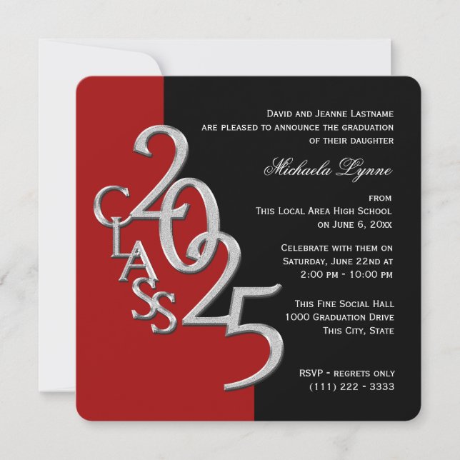 Invitation Classe de 2025 Grand Rouge et Noir (Devant)