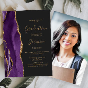 Invitation Classe de 2025 Purple Agate Photo Dark Graduation
