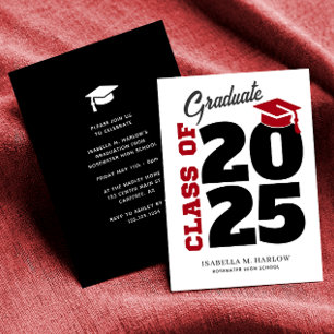 Invitation Classe de 2025 Red and Black Retro Graduation