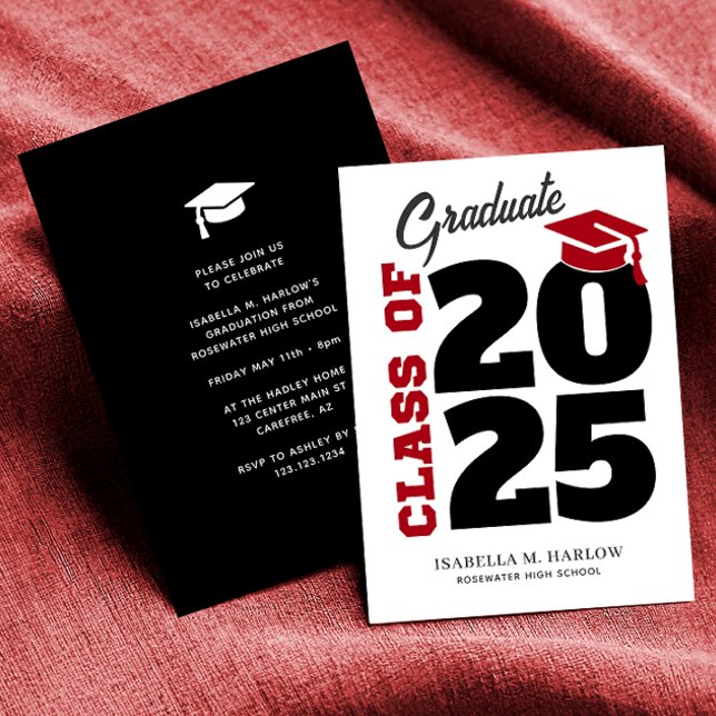 Invitation Classe de 2025 Red and Black Retro Graduation (Créateur téléchargé)