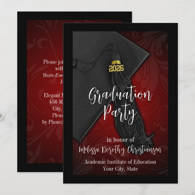 Invitation Classe de 2025 Red Tassel College Graduation (Devant / Derrière)