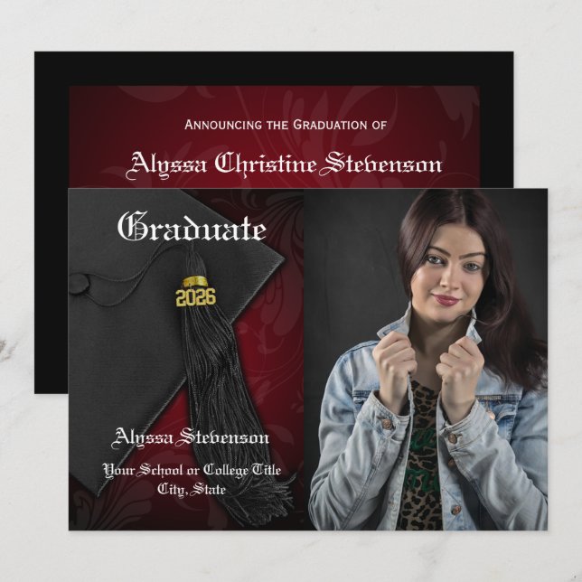 Invitation Classe de 2025 Red Tassel Diplôme Dignifié (Devant / Derrière)