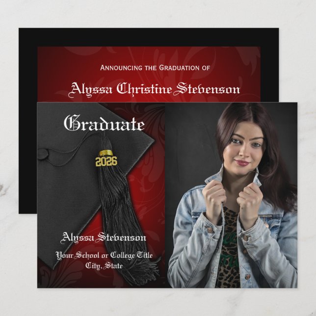 Invitation Classe de 2025 Red Tassel Photo Graduation (Devant / Derrière)
