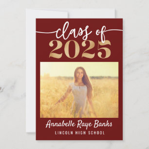 Invitation Classe de 2025 Script Maroon imprimable