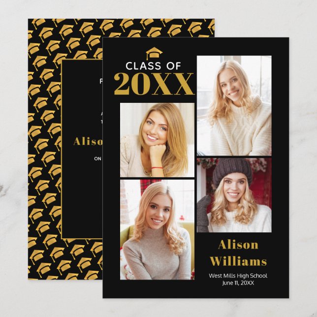 Invitation Classe de 2025 soirée de bouchon de graduation en  (Devant / Derrière)