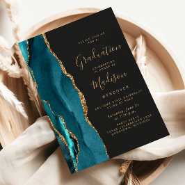Invitation Classe de 2025 Turquoise Gold Agate Dark Graduatio