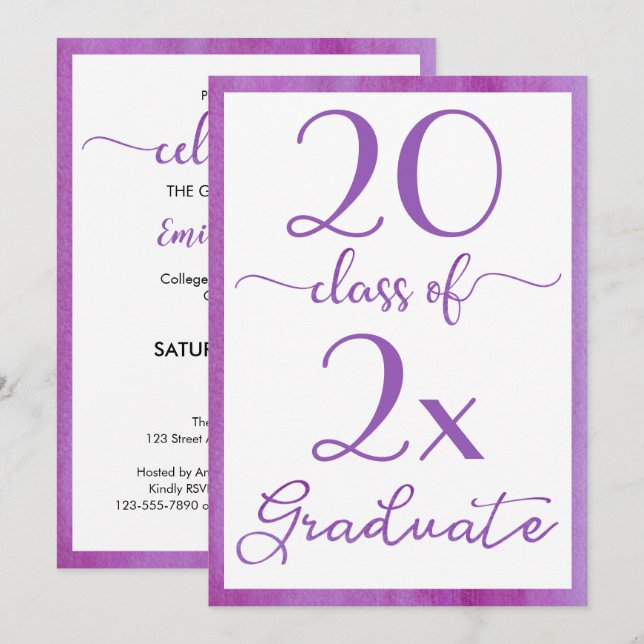 Invitation Classe De 2025 Violet Graduation Party (Devant / Derrière)